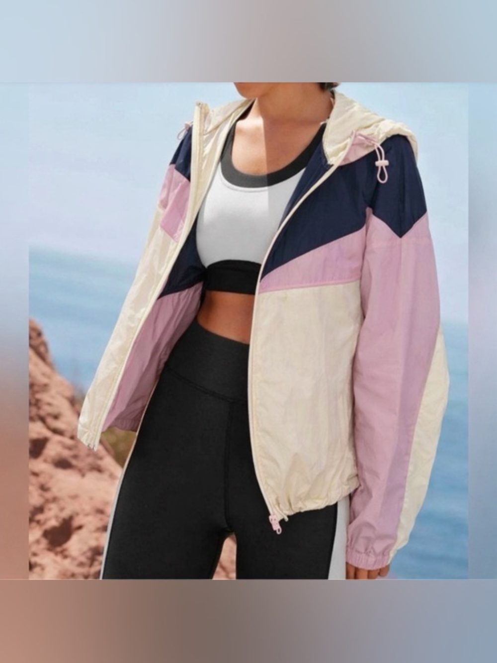 Johnny Was Calme Elements White Lavender Blue‎ Windbreaker Women’s Size xl NWT